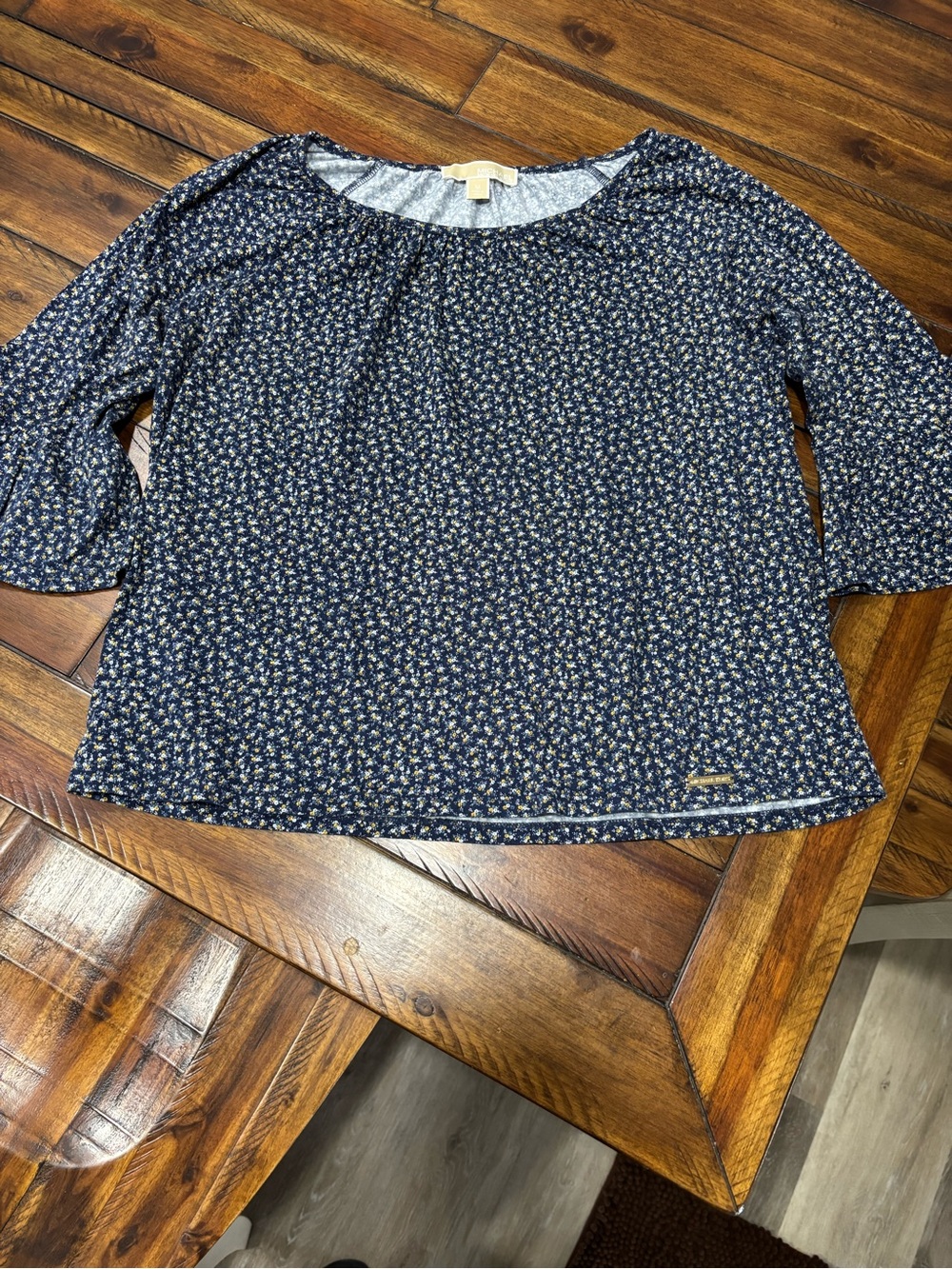 Michael Kors Navy Floral Peasant Top